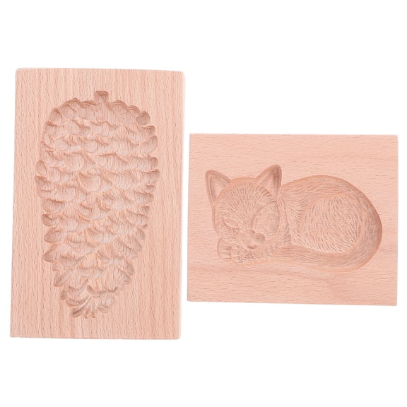 OULII Wooden Cookie Molds for Home Baking, Brown, 3D Embossing, Easy Release, 2Pcs