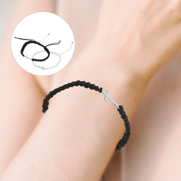 OULII  Cross Charm Bracelet Assorted Color Stainless Steel Rope 2Pcs