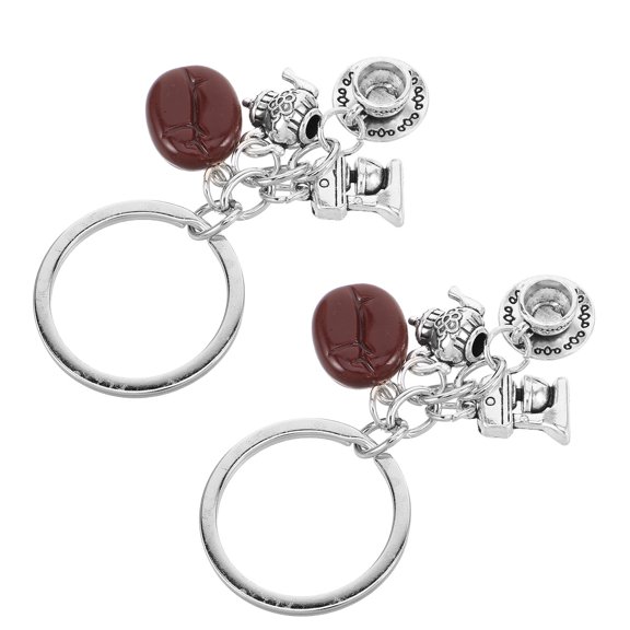OULII Plated Silver Coffee Bean Keychain Zinc Alloy and Plastic Lightweight Portable for Decoration 2Pcs