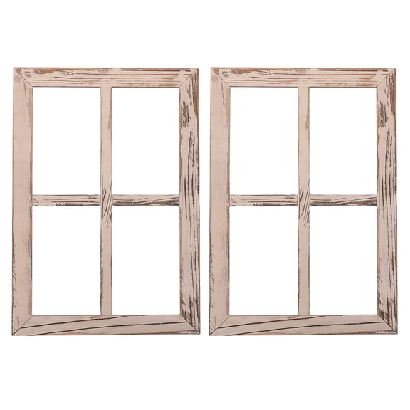 OULII 2Pcs Decorative Farmhouse Wooden Window Frame with Light Control and Privacy