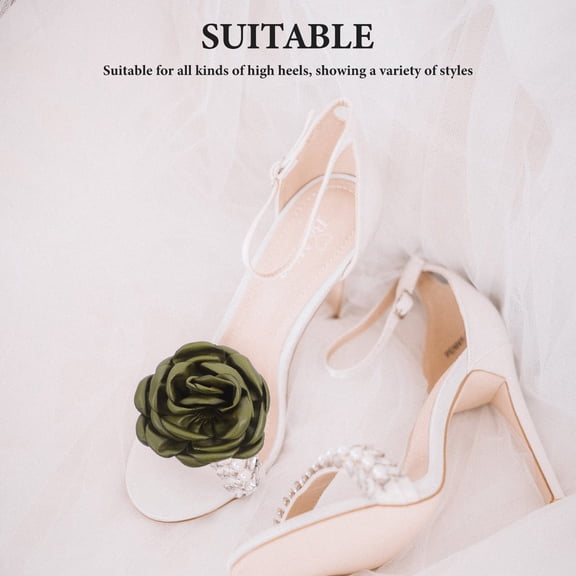 OULII 2-Pack Green Floral Shoe Clips for Women, Detachable PU Buckles, Elegant Bridal Accessories for Dress Shoes