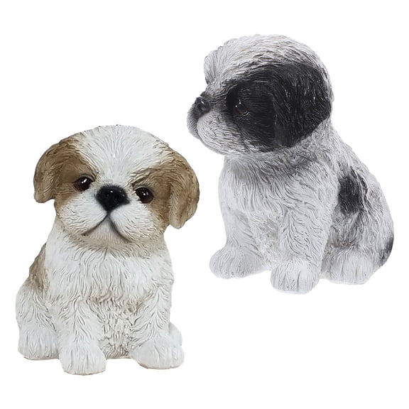 OULII 2-Pack Small Resin Puppy Figurines, Lifelike Dog Statues in Assorted Colors for Desk Decor and Home Ornaments