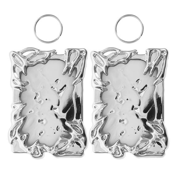 OULII 2Pcs Electroplated Plastic Silver Photocard Frame Keychain Irregular Shape Small Picture Frame