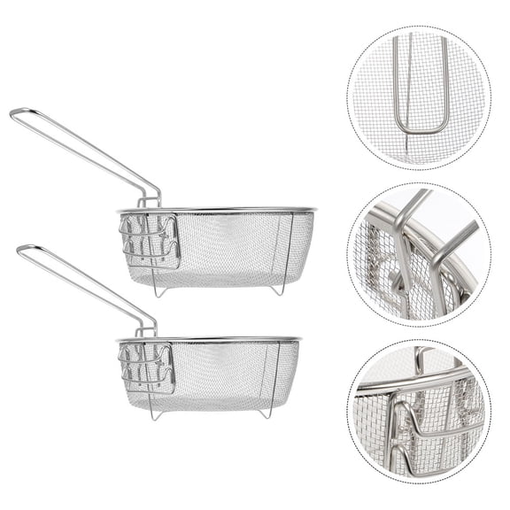OULII Kitchen Stainless Steel Basket Foldable Handle Drain Oil Cooking 2Pcs