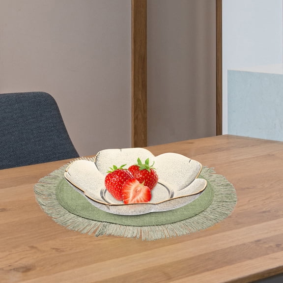 OULII 2Pcs Green Woven Style Placemat Round Insulated Pot Cushion Tableware Pad