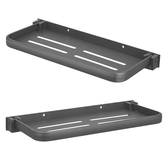 OULII 2Pcs Grey Foldable Bathroom Shelf Metal Wall Mounted Vanity Storage and Shower Organizer