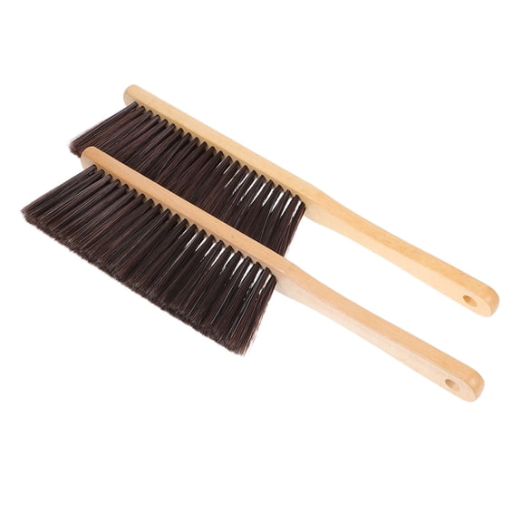 OULII Sturdy Wooden Fireplace Brush, Light Brown, Extended Handle, Gentle Bristles for Home, 2Pcs