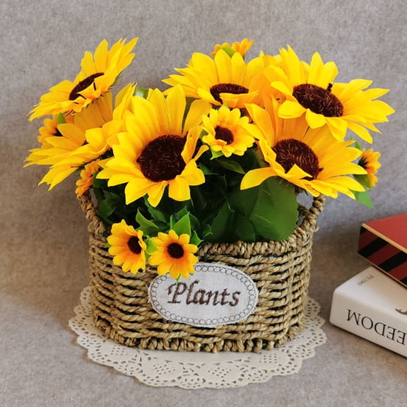 OULII 2Pcs Artificial Sunflower Plastic Flower Bouquet Yellow for Stylish Cafe and Home Decoration