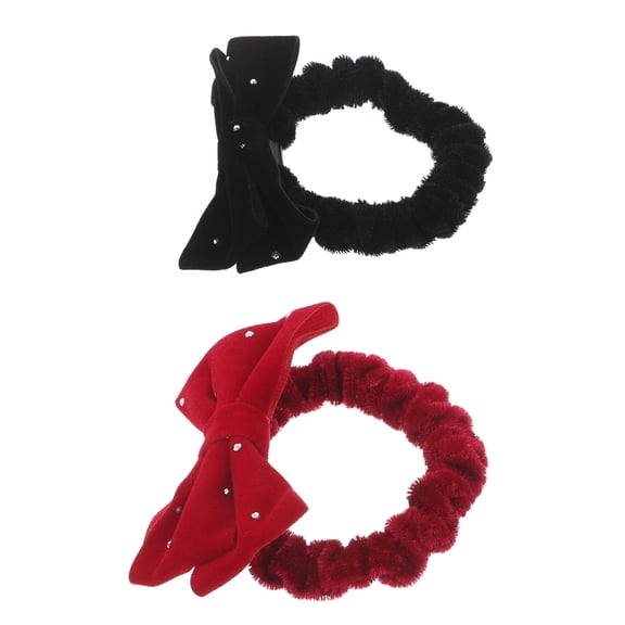 OULII 2Pcs Assorted Color Cloth Ponytail Holder Bowknot For Baby Girls New Year Celebration