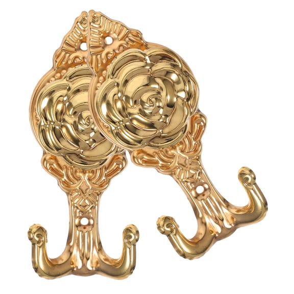 OULII 2Pcs Iron Flower Wall Hooks Golden for Bathroom Kitchen Hat Coat Hanging