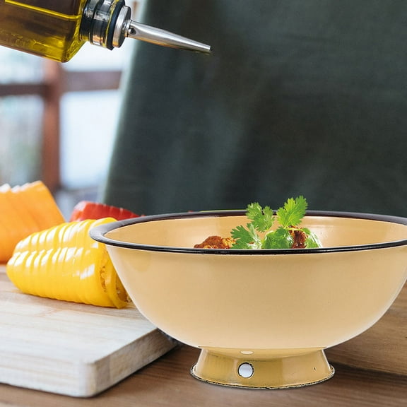 OULII 2Pcs Vintage Style Yellow Enamel Mixing Bowls Wear Resistant Practical Kitchen Bowls