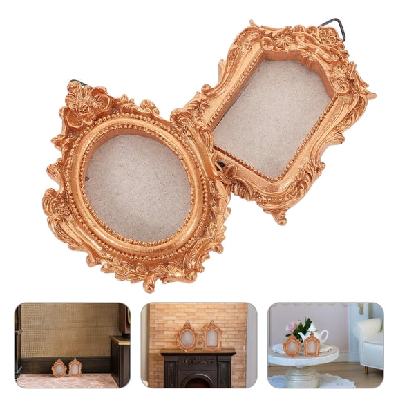 OULII 2Pcs Mini Metal Picture Frame Ornament in Golden for Home Decoration Needs