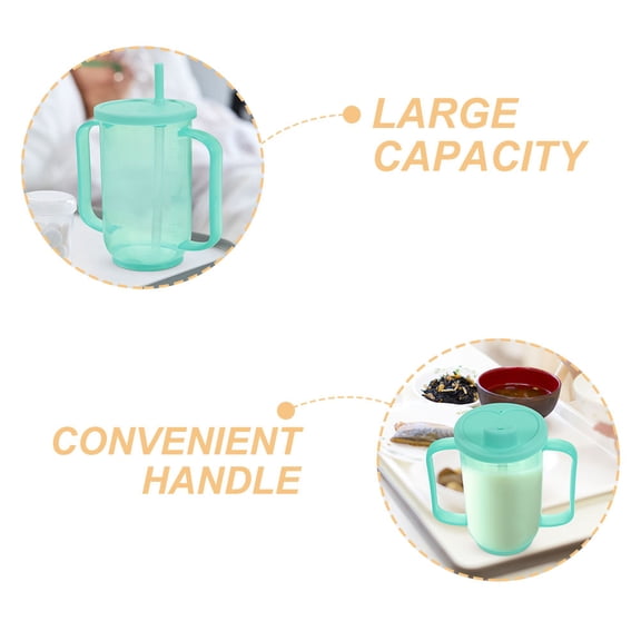 OULII Set of 2 Green Plastic Adult Cups, Elderly Friendly Medication Drinking Cups for Easy Use and Comfort