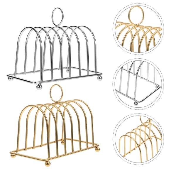 OULII 2Pcs 6 Slots Bread Cooling Rack Rectangular Metal Design for Home Dining Area Display