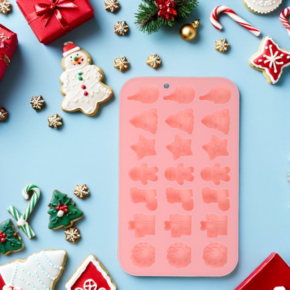 OULII 2Pcs Nonstick Silicone Baking Molds Holiday Gingerbread Wreath Tree Boot Design