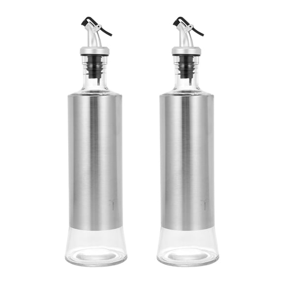 OULII Set of 2 Stainless Steel Cooking Oil Bottles with Rectangular Design for Kitchen and Home Use
