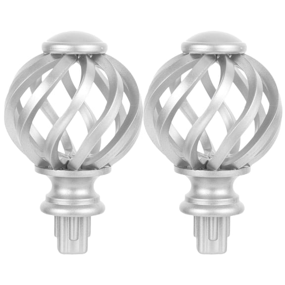 OULII 2Pcs Plated Silver Curtain Rod Finial Decorative Ends Cage Design Plastic Finish for Elegant Decor