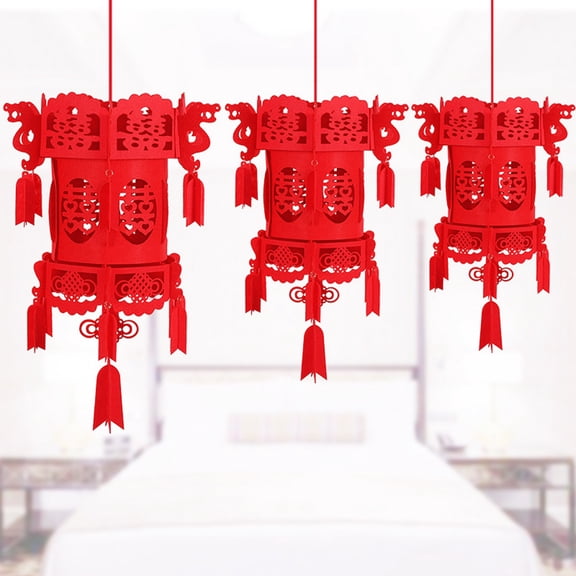 OULII 2Pcs Chinese Hanging Lanterns Red Decorative Lanterns for Indoor Outdoor Festival