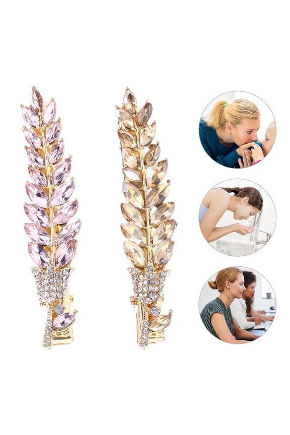 Snap Hair Clips for Women Elegant Crystal Hair Barrettes Pink 2Pcs