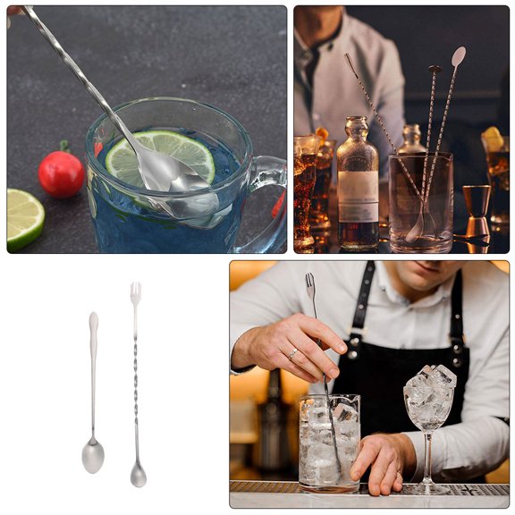 OULII 2Pcs Reusable Stainless Steel Cocktail Swizzle Sticks for Home Use Lightweight Design