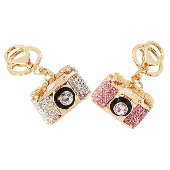 OULII Assorted Color Zinc Alloy Camera Keychain Rhinestone for Decor 2Pcs