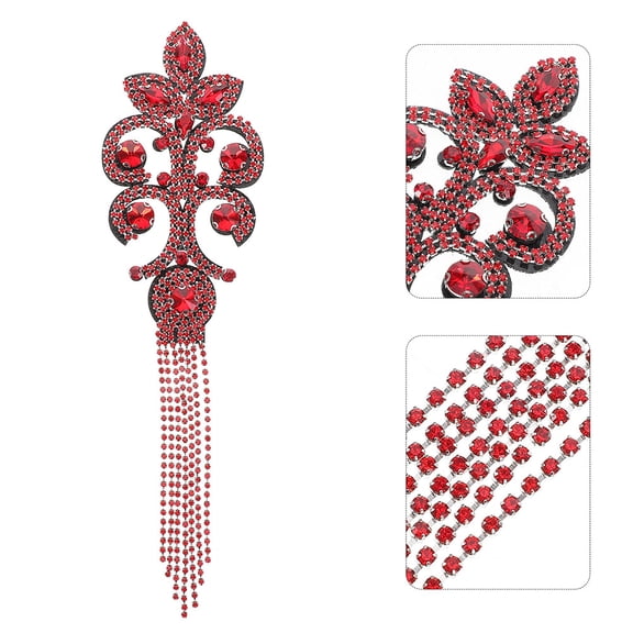OULII 2Pcs Red Rhinestone Tassel Shoulder Epaulettes Vintage Beading Fringe Trim