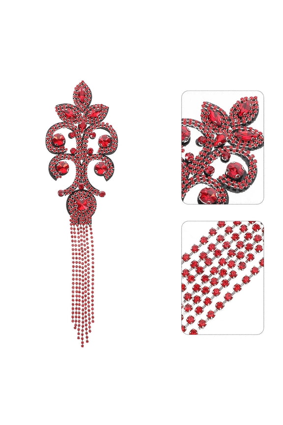2Pcs Red Rhinestone Tassel Shoulder Epaulettes Vintage Beading Fringe Trim