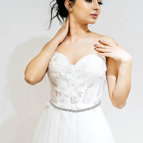 OULII 2Pcs Rhinestone Wedding Sash Belt Handsewn for Bridal and Special Occasions