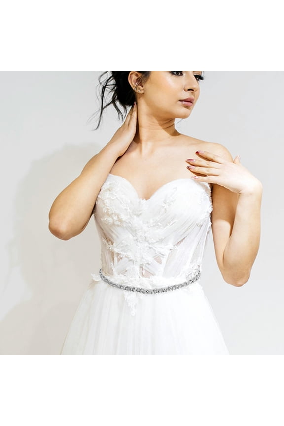 2Pcs Rhinestone Wedding Sash Belt Handsewn for Bridal and Special Occasions