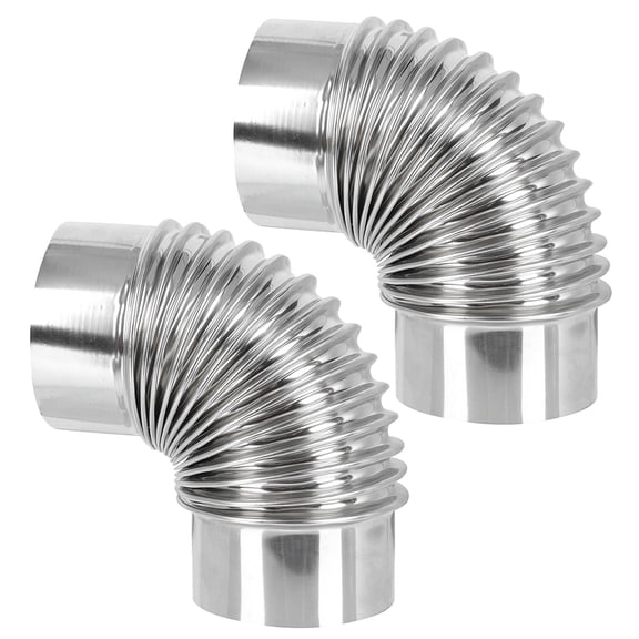 OULII 2Pcs Stove Pipe Chimney Flue 90 Degree Elbow Made of Stainless Steel Plated Silver
