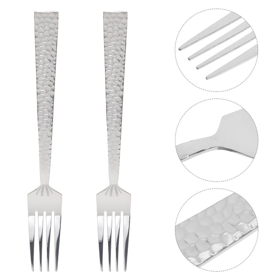 OULII 2Pcs Stainless Steel Hammered Flatware Forks with Slip Resistant Handle for Meals