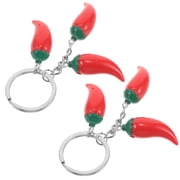 OULII 2-Pack Red Chili Pepper Metal Keychains, Zinc Alloy Key for Bag, Purse, and Pendant Decoration