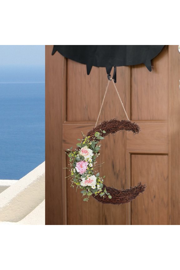 2Pcs Grapevine Twig Wreath Moon Shape DIY Frame for Seasonal and Event Decor