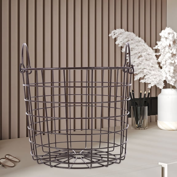 OULII 2Pcs Sturdy Iron Grid Storage Basket with Handle for Versatile Home and Countertop Organization