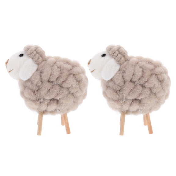 OULII 2Pcs Wool Felt Sheep Figurines for Office and Home
