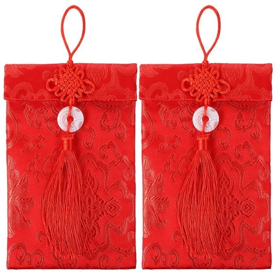OULII 2Set Festive Silk Envelope Brocade Red Envelope Design Storage Pouch