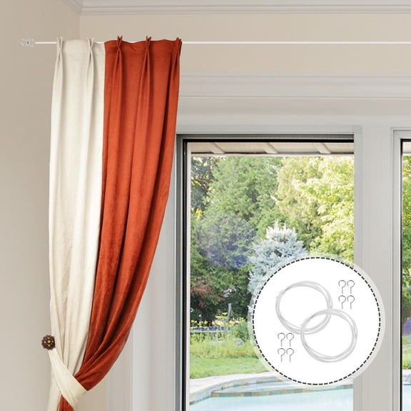 OULII 2 Sets White Curtain Wire Rope Kit with Screw Eyes and Hooks for Easy Ceiling or Wall Mount Curtain Hanging