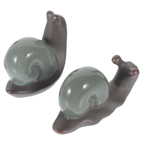 OULII 2pcs Ceramic Snail Figurine Retro Tea Table Ornament for Desktop Decor