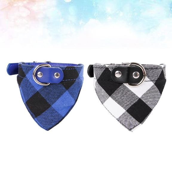 OULII 2pcs Embroidery Dog Collar Pet Collar PU Blue Adjustable Fashion Exercise