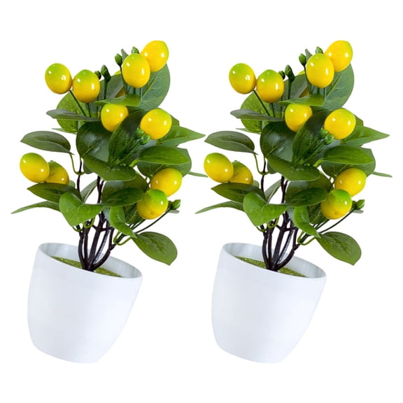 OULII 2pcs Household Fake Bonsai Mini Lemon Tree Artificial Plastic Home Decor