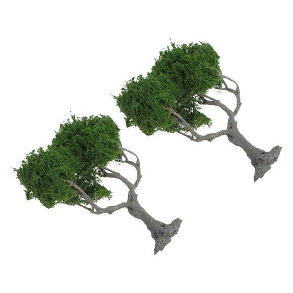 OULII 2pcs Plastic Mini Fake Trees for DIY Craft and Model Building - Olive Green Landscape Decoration