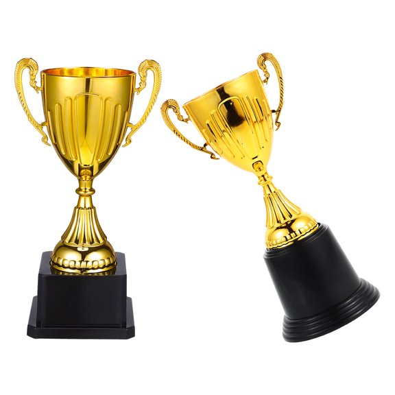 OULII 2pcs Mini Gold Trophy: Plastic Trophy With Base For Employee Recognition Student Awards Desk Display School Competitions