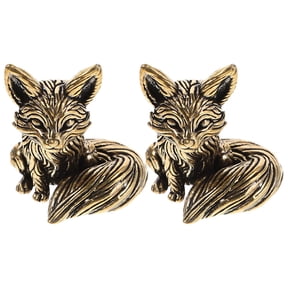 OULII 2Pcs Vintage Brass Fox Figurine Set Elegant Golden Desk Ornament for Indoor Display