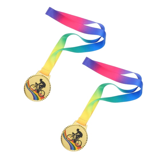 OULII 2Pcs Metal Cycling Award Medals with Neck Ribbon for Sports Competition Tournaments