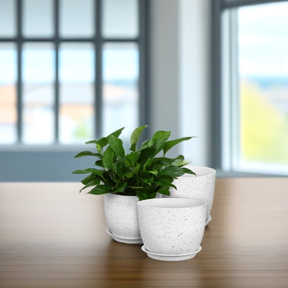 OULII 3 Pcs Indoor Planters Flower Pots White Dots With Water Collection