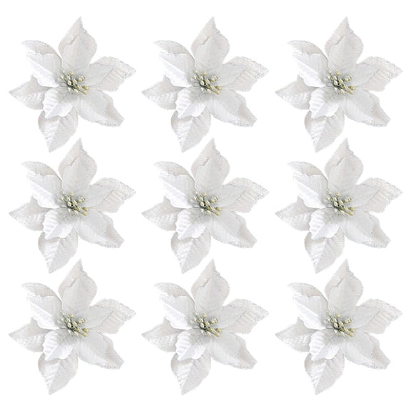 OULII Christmas Flower Ornaments 36Pcs, Plated Silver Cloth Artificial Flowers for Tree and Party Decoration