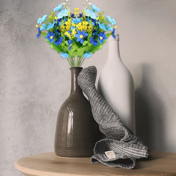 OULII Blue Plastic Marguerite Flower Bunch for Home and Wedding, 3Pcs