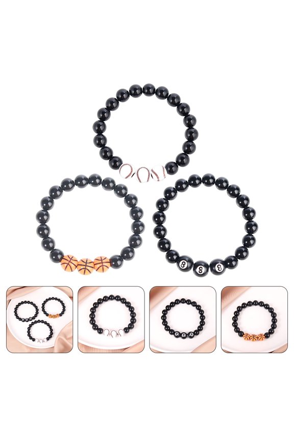 Sports Team Bracelets Acrylic Black 3Pcs Men's Bracelet Sports Style Party Favors