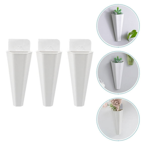OULII 3Pcs Creative Vase White Plastic Wall-mounted Flower Basket for Home Users