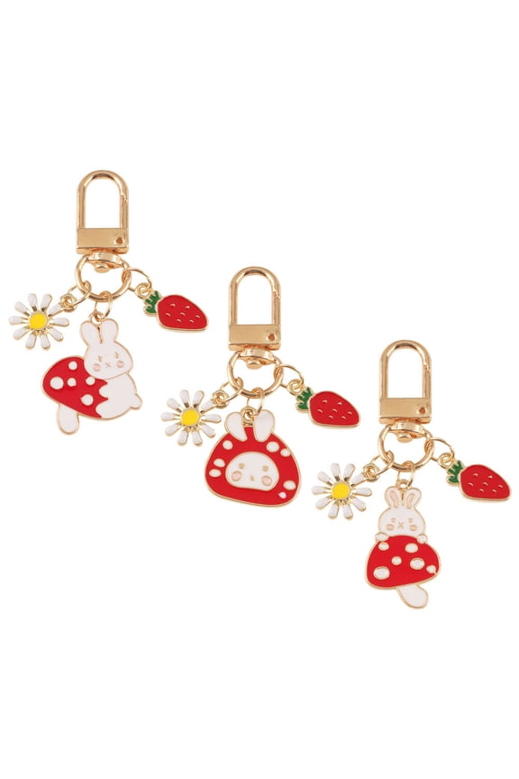 Back to School Cartoon Keychain Adorable Rabbit Pendant Metal Key Chain Assorted Color 3Pcs